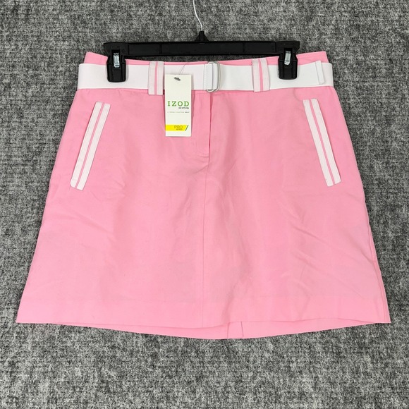 IZOD XFG Golf Skort Size 2 Pink White Belted Athletic Activewear Preppy Sporty - Picture 1 of 14